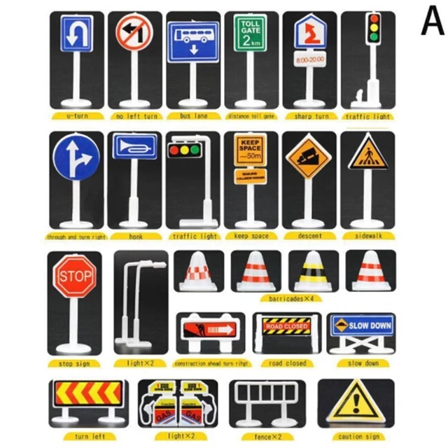 Gadpiparty 28 Pièces – Mini Panneaux De Signalisation Routière, Cônes Et Feux, Jouet éducatif En PVC Solide Pour Enfants, Apprentissage Sécurité Routière
