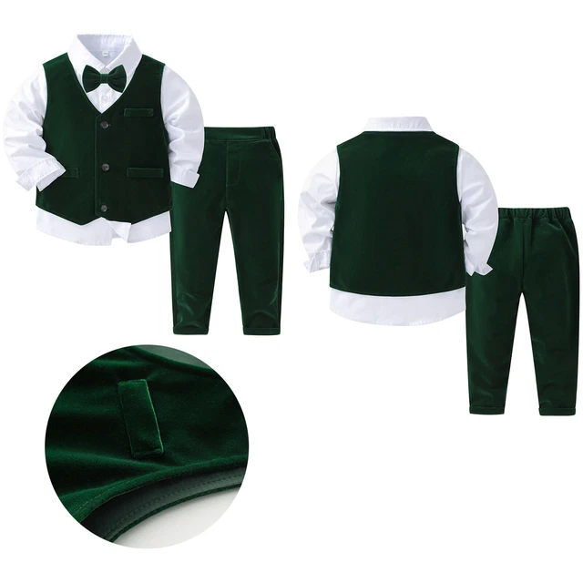 Jungen Hochzeitanzug Party Outfit Langarm Hemd Mit Fliege Weste and Hose Anzug