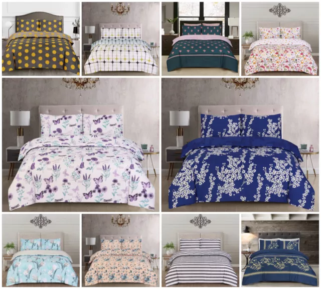 Duvet Cover Reversible Complete Bedding Set Cotton Rich Single Double King Size