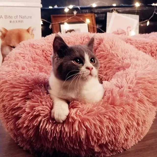 Fluffy Plush Pet Bed Dog Cat Round Cuddler Cushion Mat Puppy Calming Kennel Nest 10
