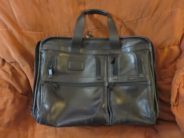 Tumi   Black Leather Rolling Laptop Case Organizer Briefcase Bag Men