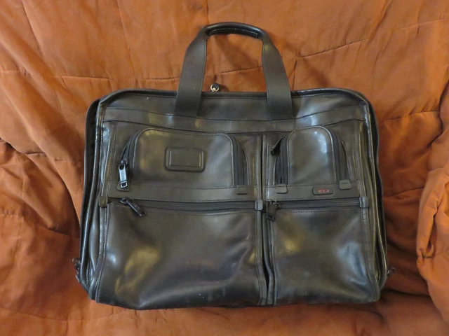 Tumi   Black Leather Rolling Laptop Case Organizer Briefcase Bag Men