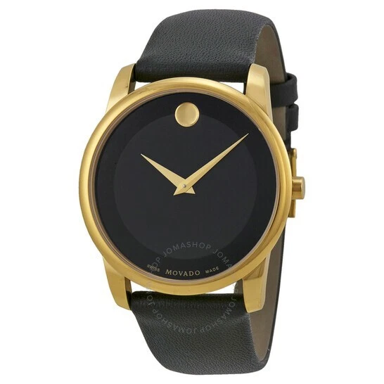 Movado Museum SWISS Quartz Black Dial Leather Strap Men's Watch 0606876