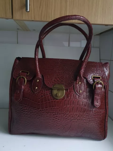 Tu Moccroc Womens Burgundy Red Vegan Leather Large Satchel Tote Shoulder Handbag