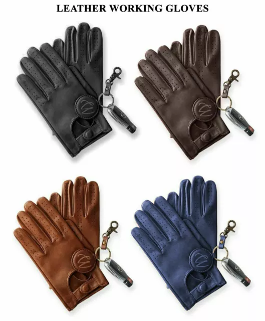 Mens Classic Driving Gloves Soft Genuine Real Lambskin Leather Gloves Black Tan