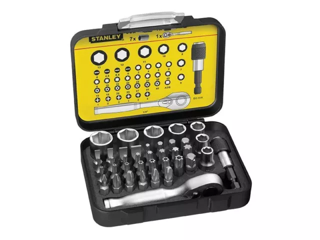 Stanley Tools - Juego de brocas y dados de 39 + trinquete métrico 1/4 Drive