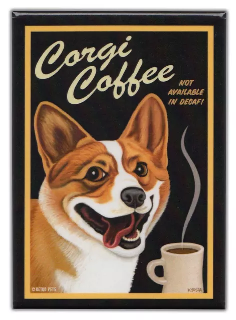 Retro Perros Refrigerador Imanes: Corgi Café Vintage Publicidad Arte