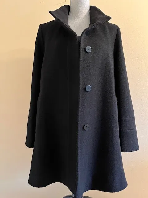 Fleurette Studio Stand Collar Single Breasted Wool Coat Size 10 In Black