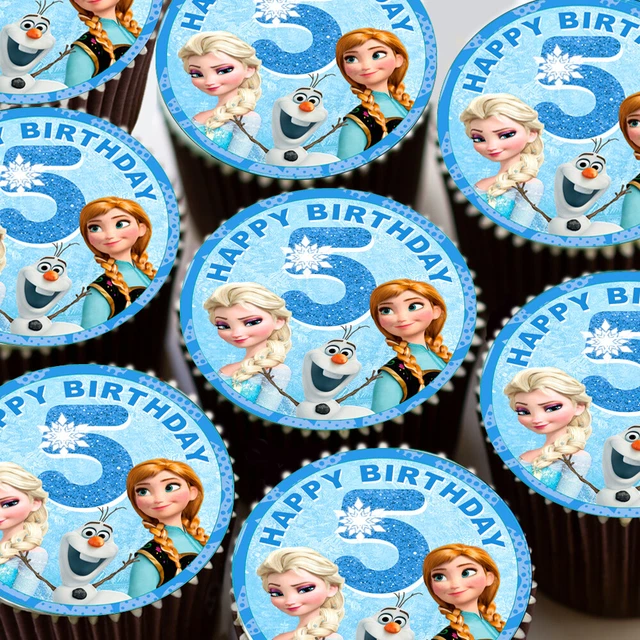 FROZEN ELSA &amp; Anna Happy 5Th Birthday Edible Cupcake Toppers Decoration ...