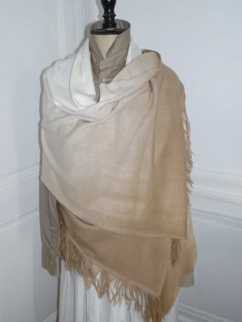 Écharpe Large étole Châle Pancho En Cachemire Laine Beige - Neuf Avec étiquettes, Qualité Supérieure