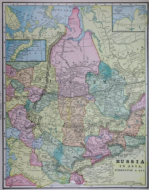 Old (11x14) 1899 Cram's Map ~ RUSSIA in ASIA ~ Free S&H   ~Inv#526