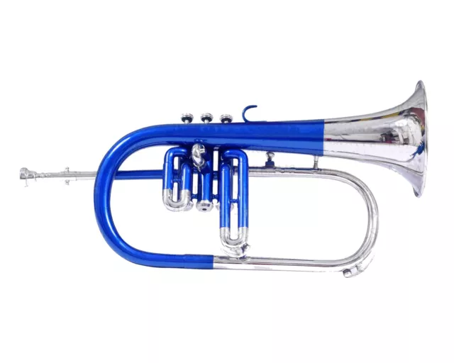 Flugel Horn 3 Valve Blue Nickel BB Pitch Tune with Hardcase & Mouthpiece