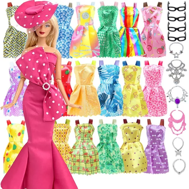 Mermaid Dress Hat Gown Shoes Sunglass Necklace Lot For Barbie Doll Outfit Toys