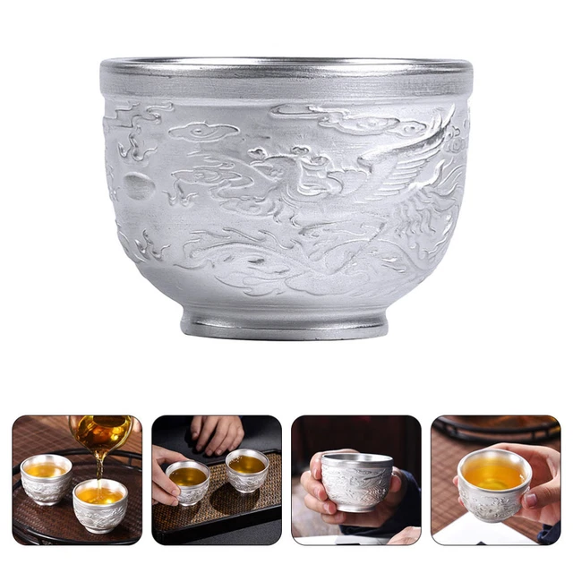 Chinesische Tee Tasse versilberte Tee Tasse Tasse Alte Präge Muster Asian Tea