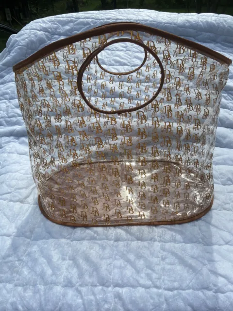 DOONEY & BOURKE Large Clear Tote Beach Bag Light Brown Trim Yellow Stitching