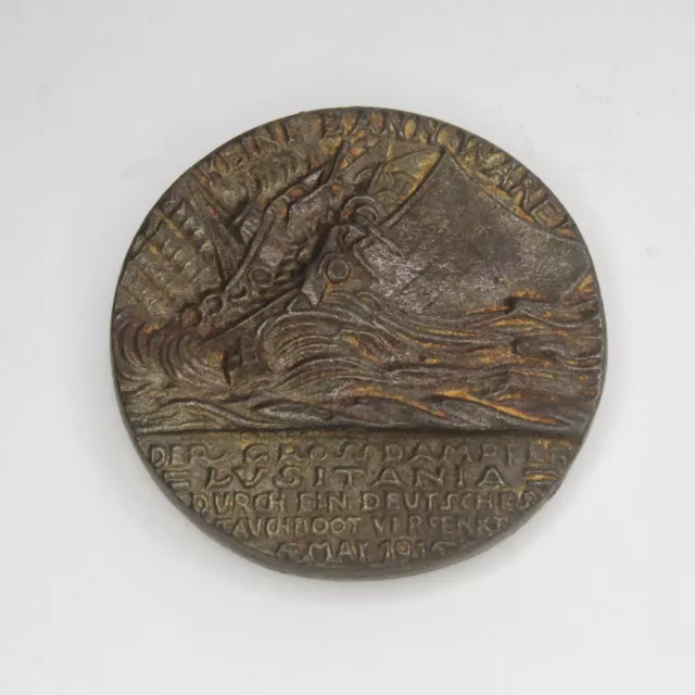 Medallion WWI 1915 - British Propaganda Medal - Germany Sinking of The Lusitania