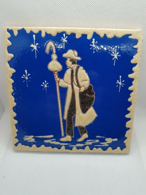 Very Rare Vintage Decorative Ceramic Tile - Winter Scene Sheppard