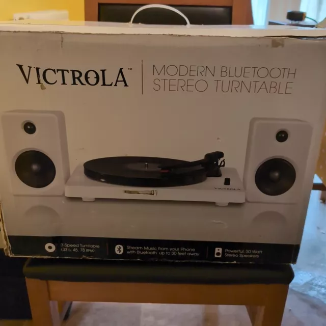 Victrola Modern Record Player Bluetooth  3 Speed Turntable (White)