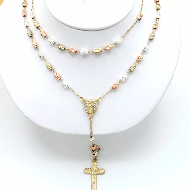 Gold Plated Rosary Necklace, Rosario Virgen de Guadalupe Oro Laminado. 26 in