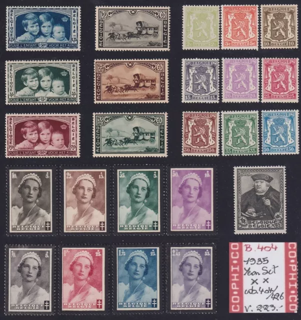 Belgium 1935 - Mint MNH Full Year stamp set Cob# 404/26 - Cat val 225€......B404