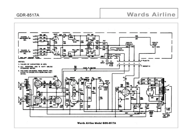 Schematic diagrams Guitar Amplifier Wards Airline,Western Electric,Miscellaneous