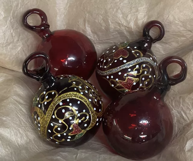 Blown Glass Christmas Ornament Set. Palestinian Made/ Hebron.