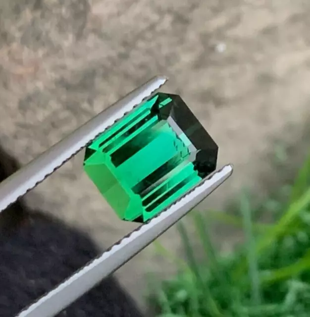 2.65 Carats Vivid Green Tourmaline from Afghanistan, Emerald Cut