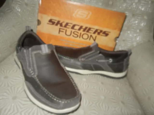 SKECHERS Fusion Newman Pazzo Men's Charcoal Leather Moc Loafers 11M #63176