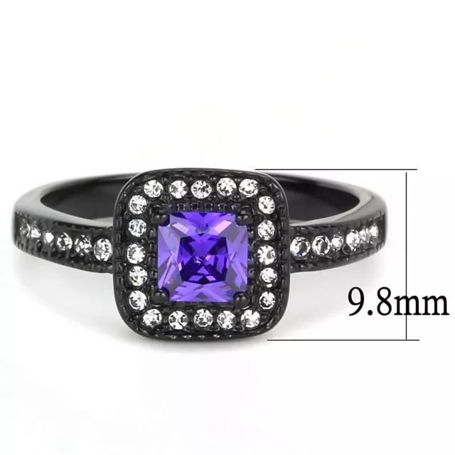 0.55Ct Princess Cut Violet CZ Black IP Stainless Steel Anniversary Cocktail Ring