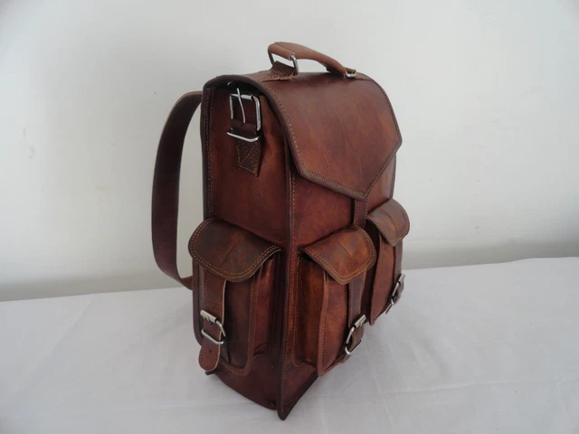Men's Genuine Leather Large Backpack Hiking Laptop Messenger Bag Heavy Duty 15"