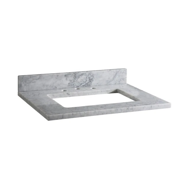 25 Inch Stone Top for Rectangular Undermount Sink-Carrara White Finish -