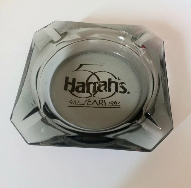 Harrah's Ash Tray 50 Year Anniversary Clear with Black Tint