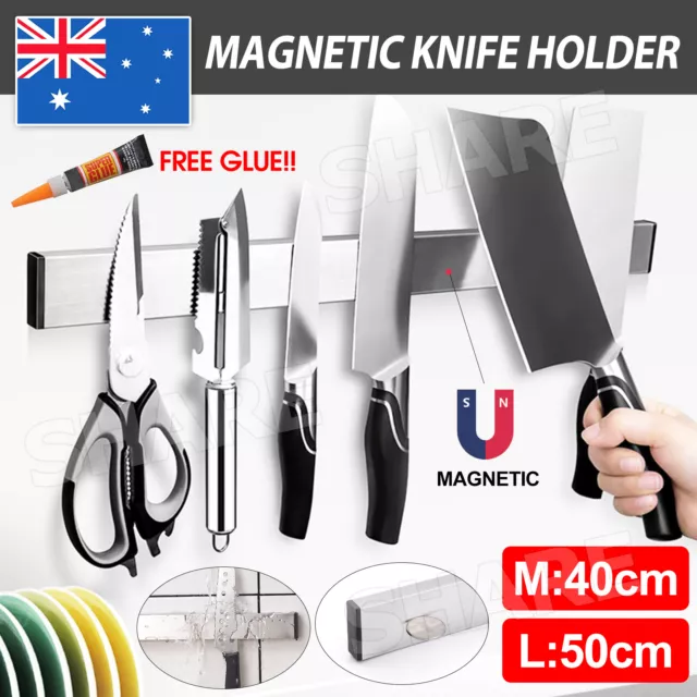 40/50cm Stainless Steel Magnetic Knife Rack Holder Knives Tool Shelf Magnet OZ