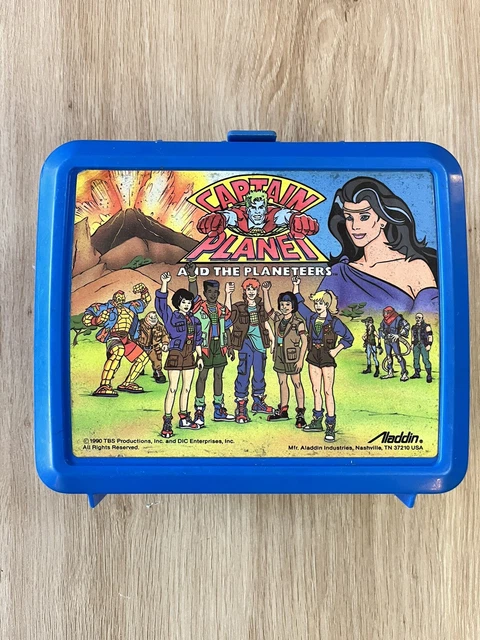Vintage 1990 Captain Planet The Planeteers Cartoon Superhero Lunch Box - Aladdin