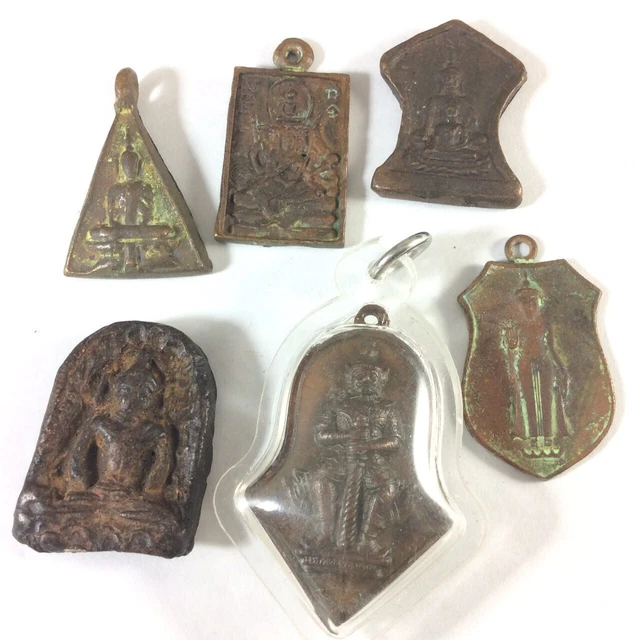 Rare 6 SIAM THAI AMULET Coin Pendant Magic Old Coins Lucky Wealth Love Charm e2