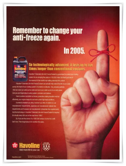 Havoline Anti-Freeze Texaco Five Times Longer Vintage 2000 Full Page Magazine Ad