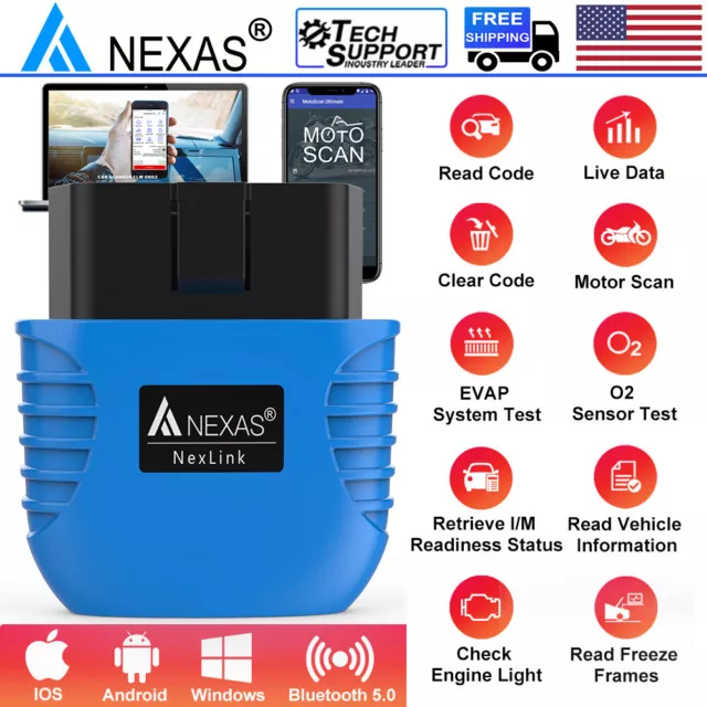 NEXAS OBD2 Scanner Car Code Reader Motorcycle Check Engine Light Bluetooth APP