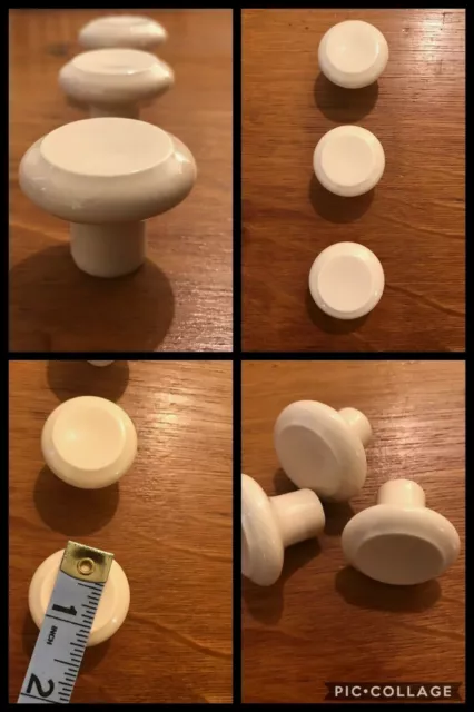 3 Knobs Ceramic Round Ivory White Thumbprint Top Pedestal Cabinet Drawer Vintage