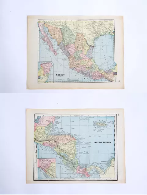 Mexico & Central Latin America - Rare Original 1893 Antique World Atlas Maps