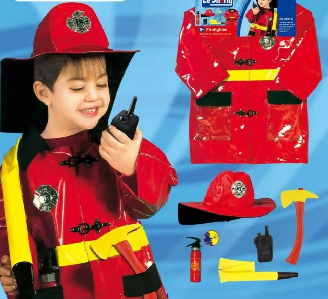 Children Fire Fighter Costume & Accessory Kit Pretend Play Kids Fireman Dress Up