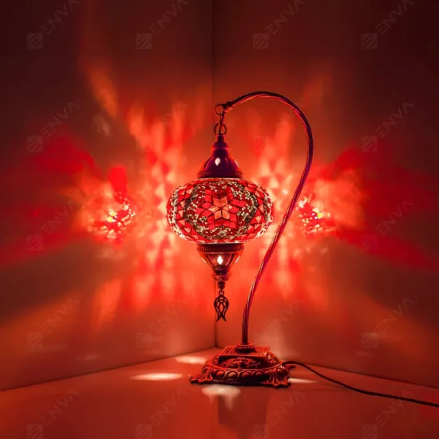 Lampada tavolo a collo di cigno a mosaico Tiffany fatta a mano turca marocchina