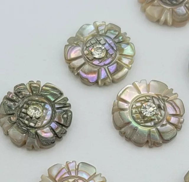 RARE Vintage Hand Carved Abalone Flower Cabs For Jewelry Or Craft 20 Pcs