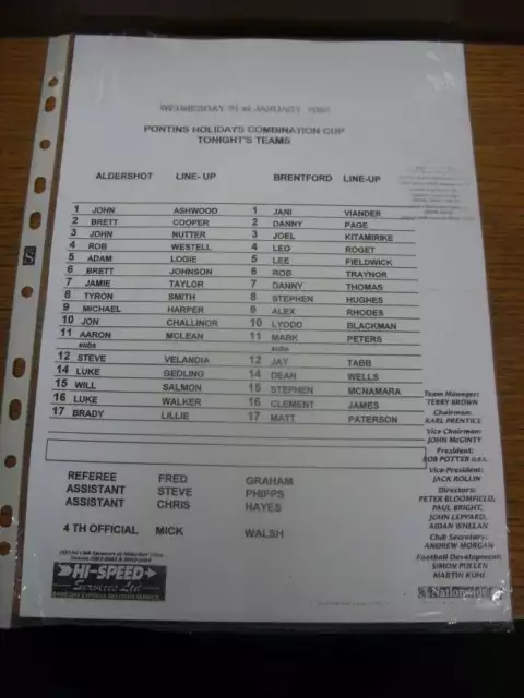 21/01/2004 Aldershot Town Reserves v Brentford Reserves [Combination Cup] (singl