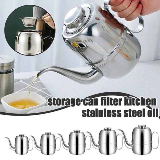 STAINLESS STEEL KITCHEN Oil Strainer Pot Grease Container Jug Storage ...