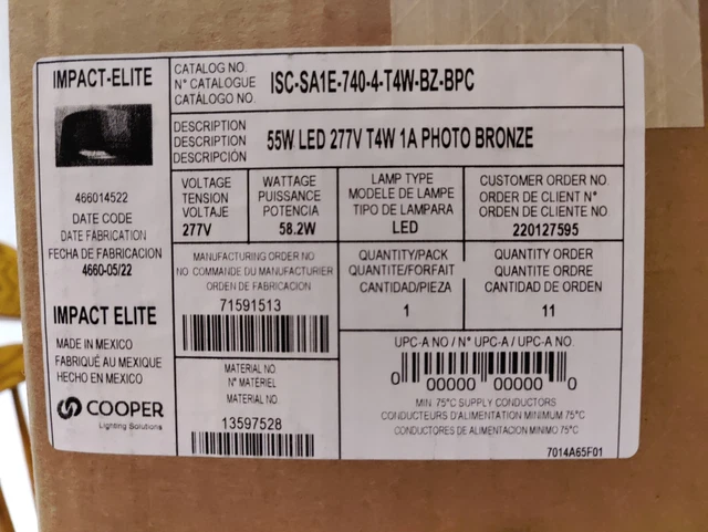 Cooper - Impact Elite - ISC-SA1E-740-4-T4W-BZ-BPC, 55W LED 277V Bronze Lamp