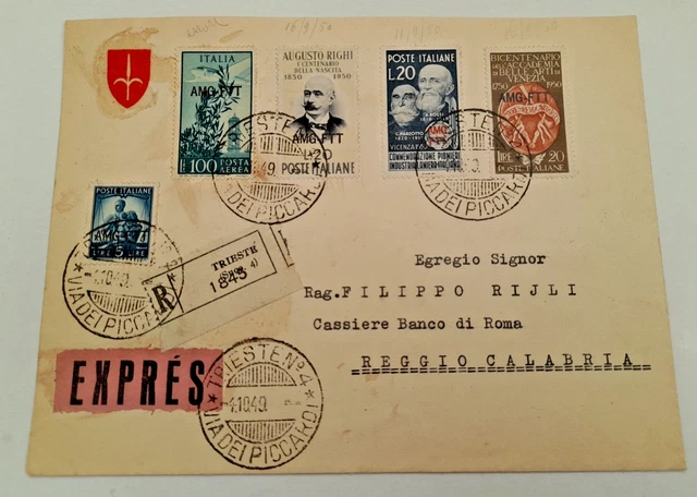 Italy 1949 Trieste AMG-FTT Cover RARE ERROR Previous Cancels Sender, 1950 Stamps