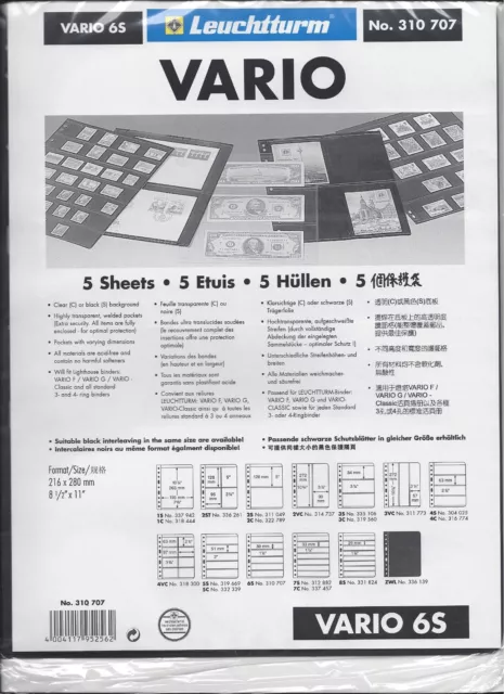 VARIO Stock Sheets 6S Two-Sided 6 Pockets Black Pkg 5 FREE US SHIPPING w/$50