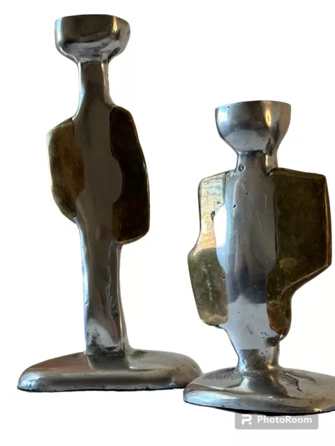 Iconic DAVID MARSHALL Brass Aluminium BRUTALIST Candlesticks c.1970s