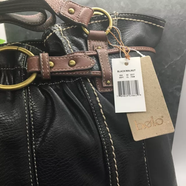 Bolo Crossbody Faux Leather Shoulder Bag Interior Compartments Black Walnut NWT 2