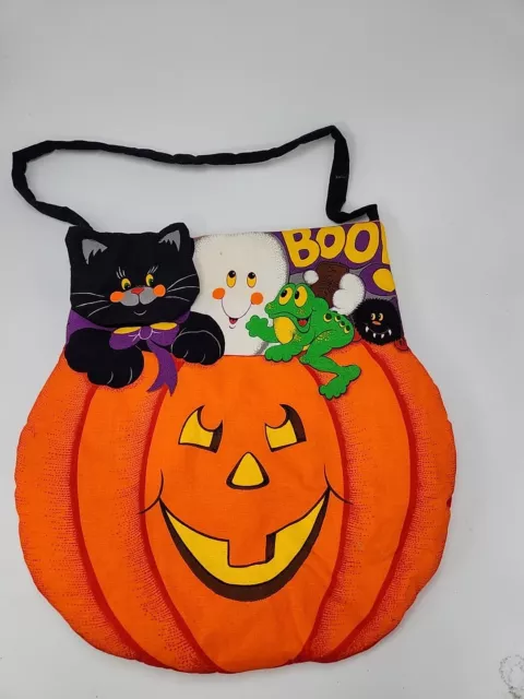 Vintage 90's Handmade Halloween Quilted Bag Purse Pumpkin Ghost Cat Boo Spider